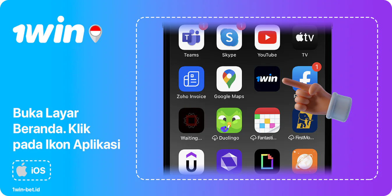 Buka Layar Utama iPhone. Klik pada Ikon Aplikasi 1Win