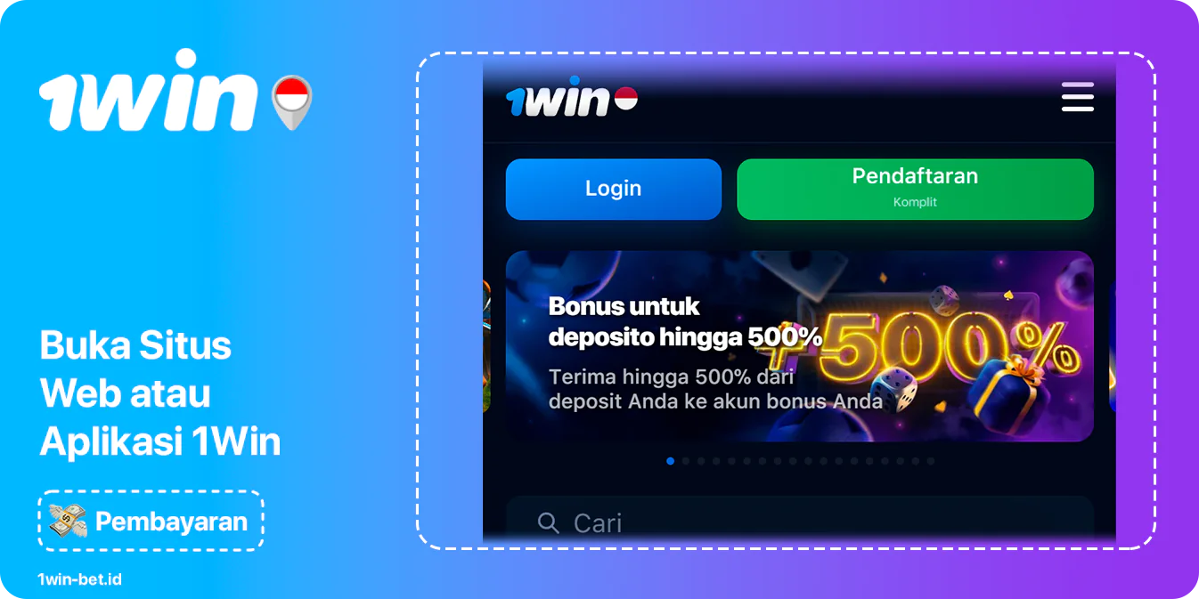 Kunjungi Situs Web atau aplikasi seluler 1Win untuk mulai menyetor uang